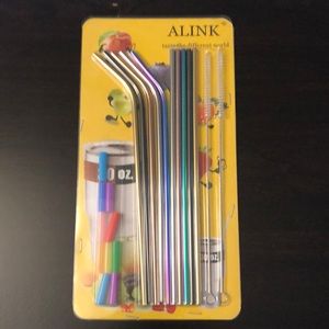 ALINK 10.5" Colored Stainless Steel Straws Set of 10, 2 Brushes 10 Silicone Tips